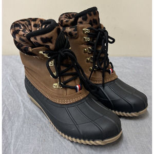 Tommy Hilfiger Rubber Duck Rain Boots Leopard Print Womens Size 6 FS Charity